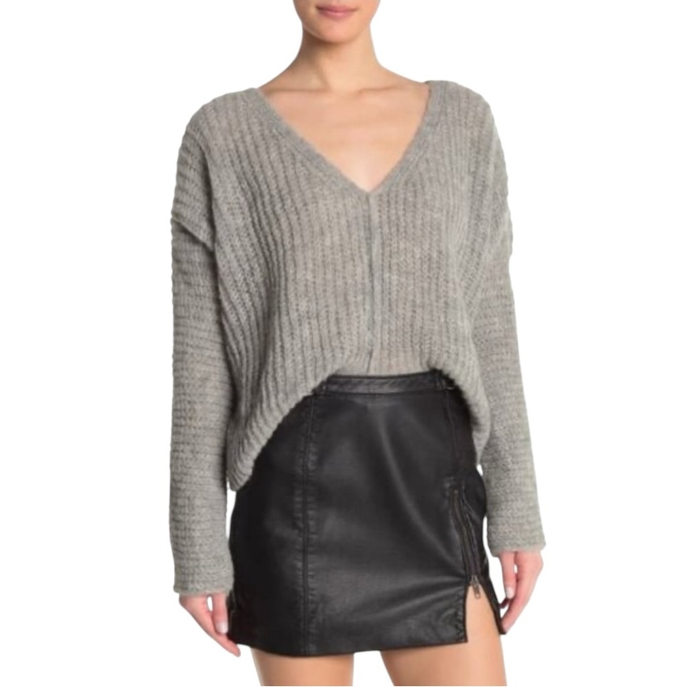 Free People Moonbeam Alpaca Blend Knit V-Neck Oversized Sweater MEDIUM